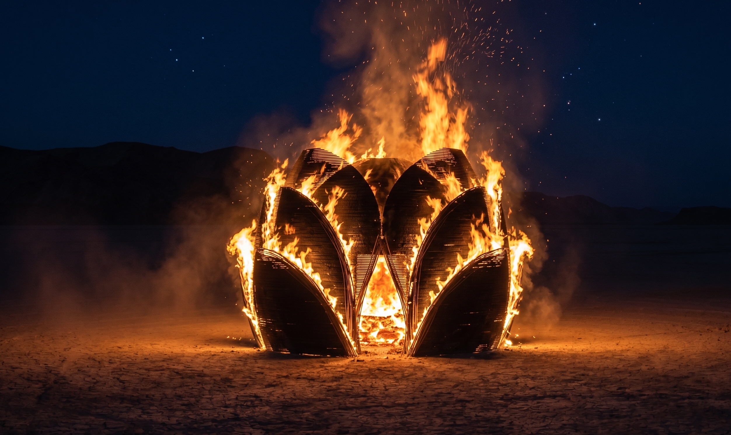 The Sanctuary of the Silent Star burning at night