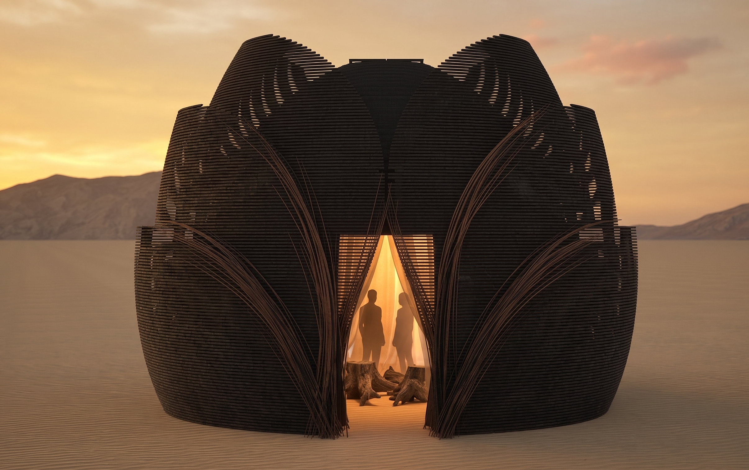 Golden hour rendering of the sanctuary structure